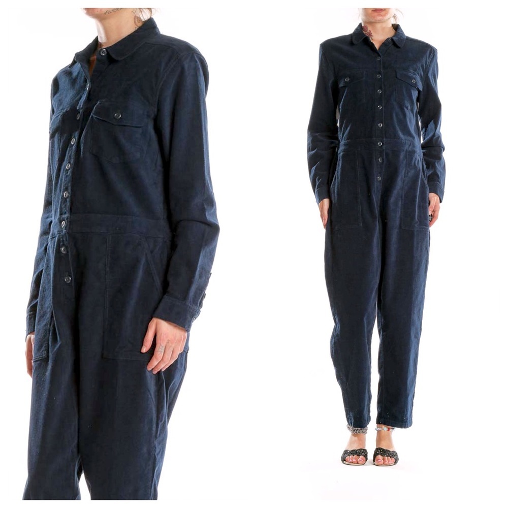 NWT OUTERKNOWN Navy Cordouroy S.E.A. Long Sleeve Jumpsuit, size X- Small - Picture 2 of 15
